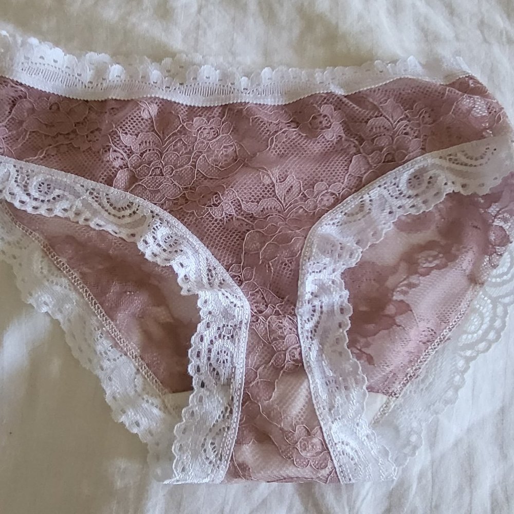 Pink and white lace panty